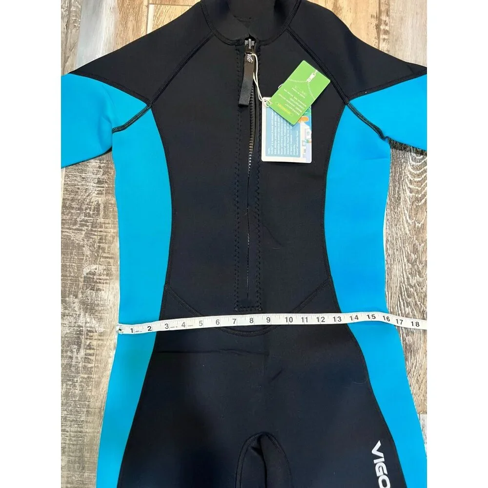 Kids' Wet Suit, long sleeve,Teal & Black One-Piece Swimsuit front zipper